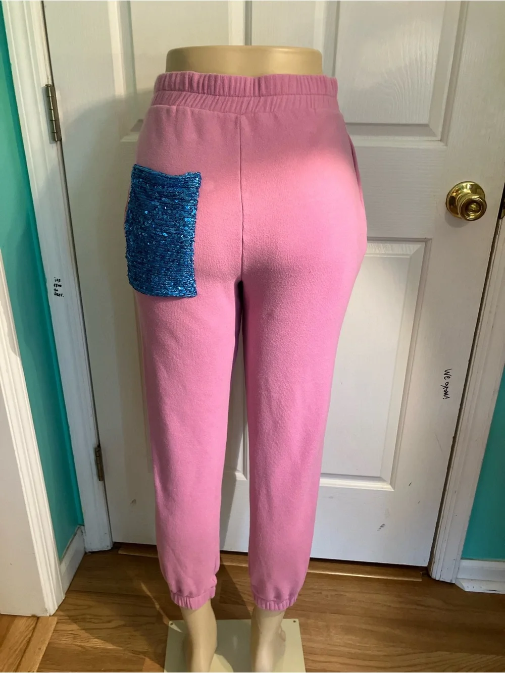 Narsha Pink Sweatshirt & Jogger Pajama Set with Blue Sequin Sleeves